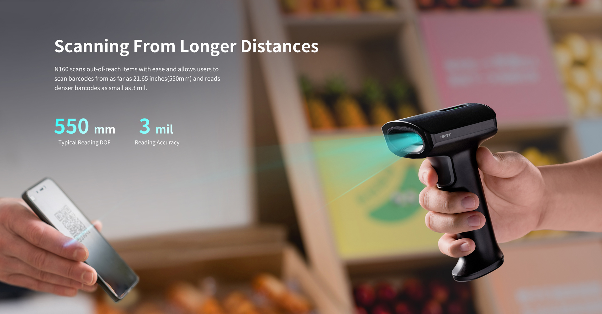 Long distance barcode scanner